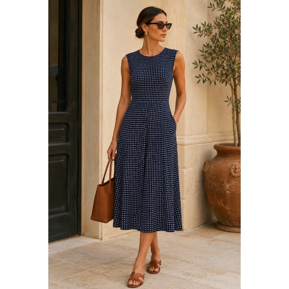 Weekend Max Mara NWT Navy Fit Flare Midi Dress Stretch Jersey Size S - Picture 2 of 16